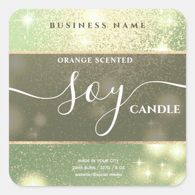 Modern luxury sparkle script soy candle label (Front)