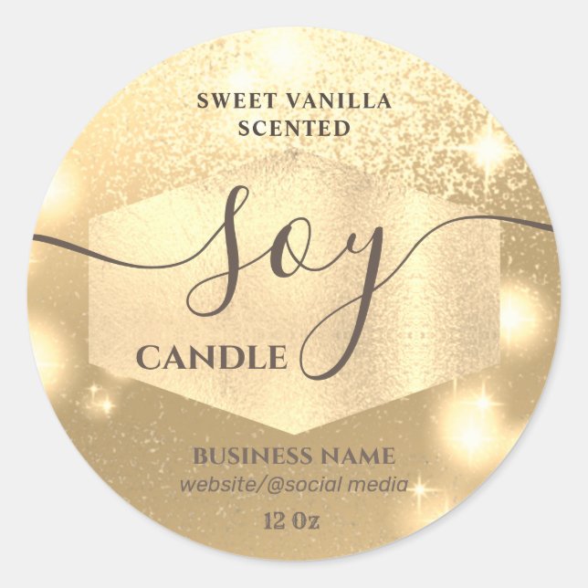 Modern luxury sparkle script soy candle label (Front)