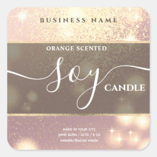 Modern luxury sparkle script soy candle label