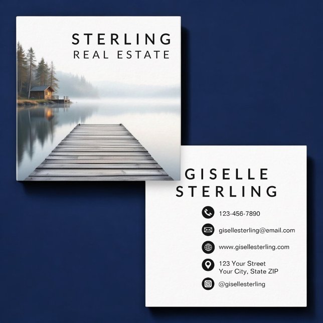 Modern Luxury Tranquil Lakefront Real Estate  Square Business Card (Creator Uploaded)