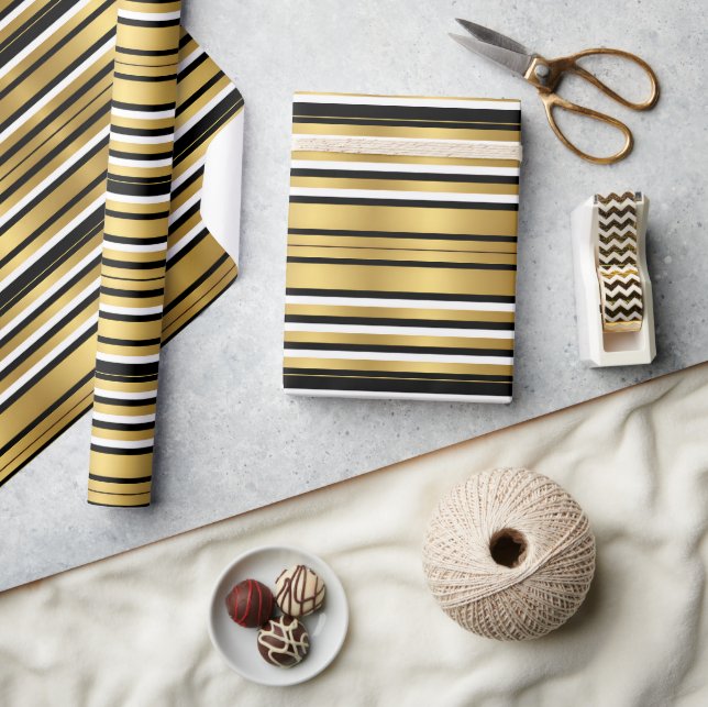 Modern Luxury with Black and Gold Stripes Wrapping Paper (Crafts)
