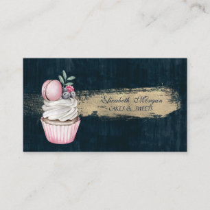 Modern Macaron Cute  Cupcake Bakery Brush Stroke Business Card