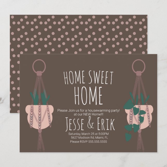 Modern Macrame Plant Hanger Planter House Warming Invitation (Front/Back)