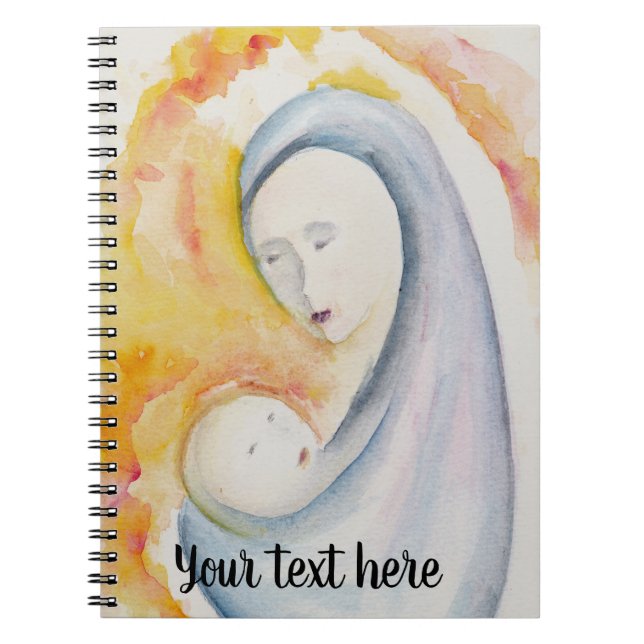 Modern Madonna and Child Customizable Watercolor  Notebook (Front)