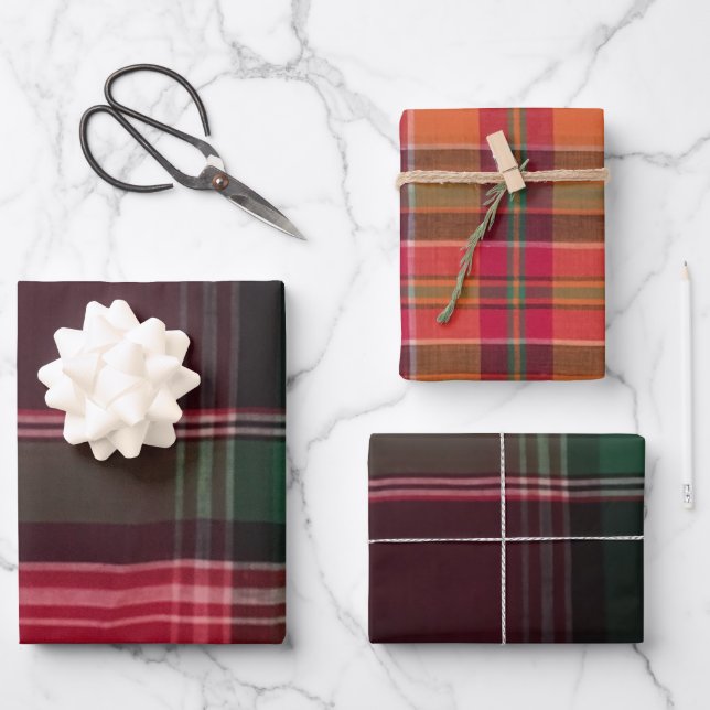 Modern Madras Plaid Square Pattern Caribbean Wrapping Paper Sheet (Front)