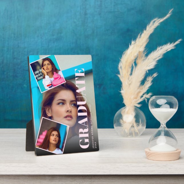 Modern Magazine 3 Photos Graduation Plaque (Side)