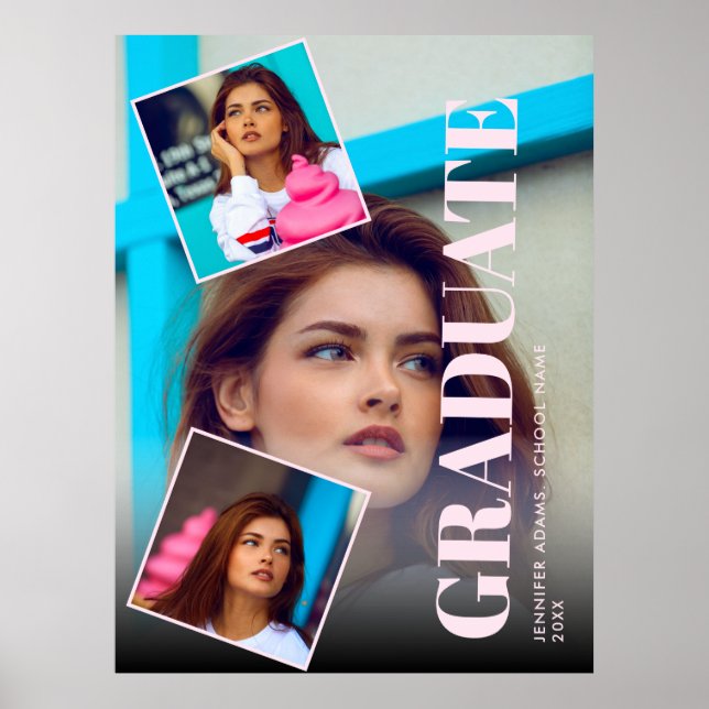 Modern Magazine 3 Photos Graduation Poster (Front)