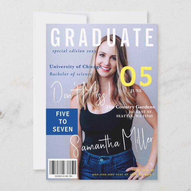 Modern Magazine Cover 2 Photos Graduation  Invitation (Front)