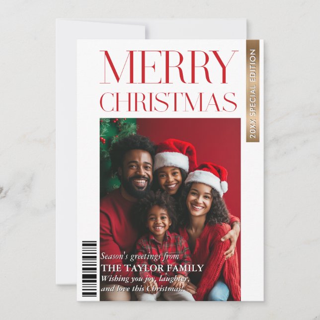 Modern Magazine Cover Family Photo Highlights Invitation (Front)