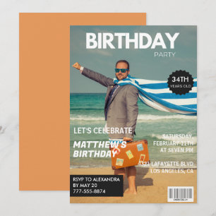 Modern Magazine Cover for him 34th birthday Invitation