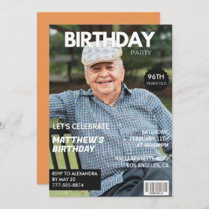 Modern Magazine Cover for him Photo 96th birthday Invitation