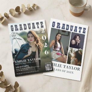 Modern Magazine Cover Then & Now Photo QR Code Invitation