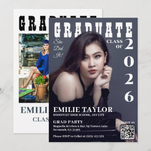 Modern Magazine Cover Then & Now PhotoPop Grad Invitation
