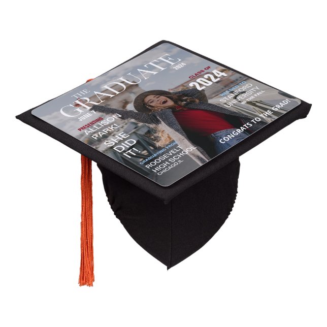 Modern Magazine Photo Graduation  Graduation Cap Topper (Angled)