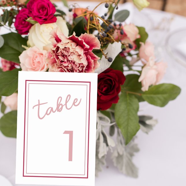 Modern Magenta and Rose Wedding Table Number (Creator Uploaded)