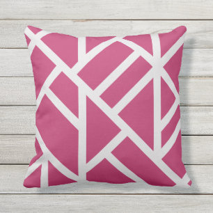 Modern Magenta and White Abstract Stripes Outdoor Pillow