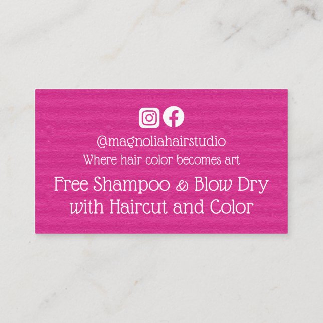 Modern Magenta Magnolia Logo Free Service Discount Card (Back)