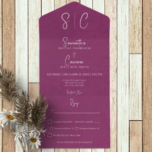 Modern Magenta Minimal Monogram Dinner All In One Invitation