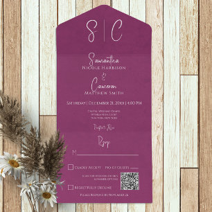 Modern Magenta Minimal Monogram QR Code All In One Invitation