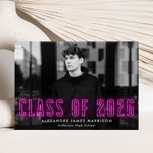 Modern Magenta Neon Class of 2025 Photo Graduation Announcement