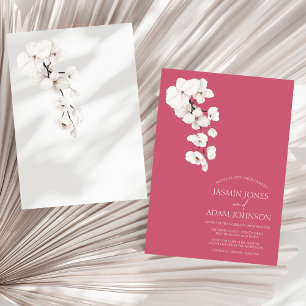 Modern Magenta Pink White Orchid Floral Wedding Invitation