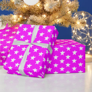 Modern magenta pink white stars pattern gift wrapping paper