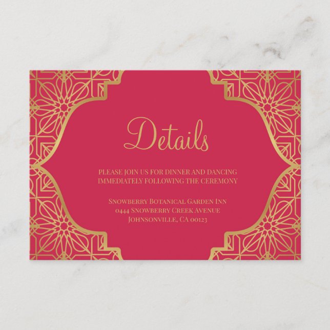 Modern Magenta Red Gold Wedding Enclosure Card (Front)