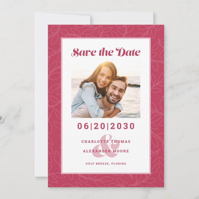 Modern Magenta Red Pattern | Save the Date Photo (Front)