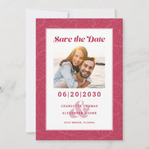 Modern Magenta Red Pattern Save the Date Photo