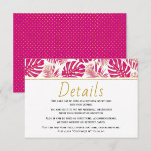 Modern magenta tropical leaves wedding details enclosure card