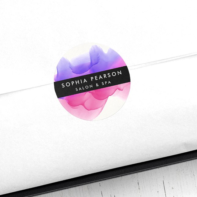 Modern Magenta Watercolor Blot Classic Round Sticker (Creator Uploaded)