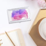 Modern Magenta Watercolor | Personalized Business Card Holder<br><div class="desc">Elegant and colourful business card holder features your name and/or business name in white,  overlaid on a vibrant watercolor inkblot in fuchsia pink,  purple,  and magenta. Matching business cards and accessories also available.</div>