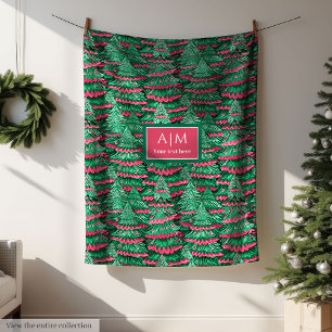 Modern magenta watercolor preppy holiday throw fleece blanket