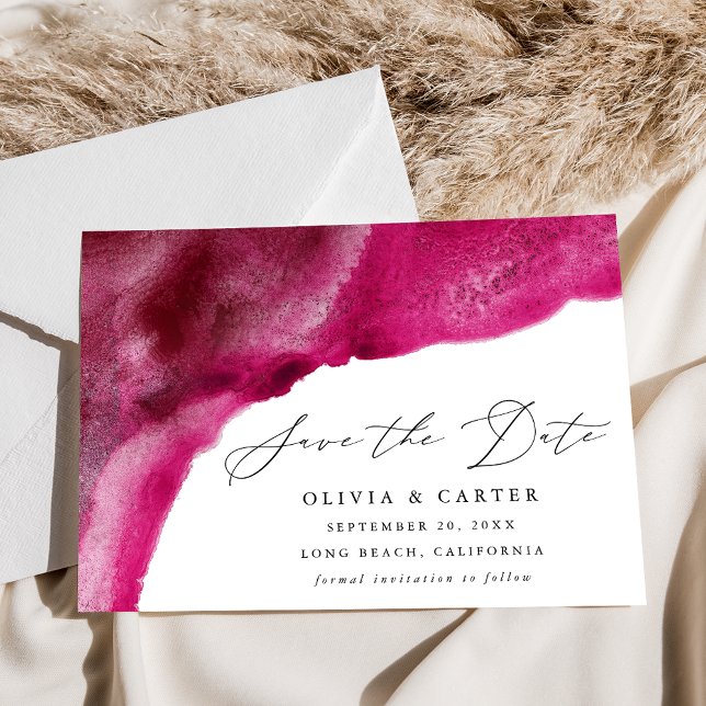 Modern Magenta Watercolor Waves Save The Date (Creator Uploaded)