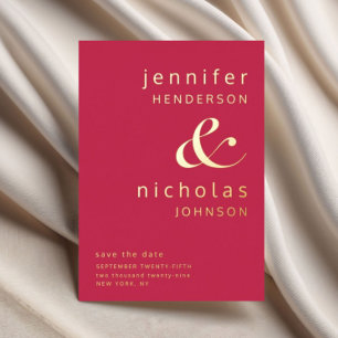 Modern Magenta Wedding Save The Date Gold