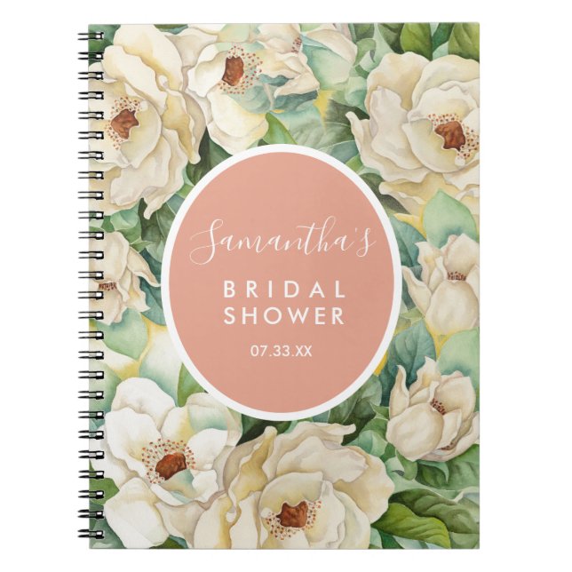 Modern Magnolia Bridal Shower Gift List Name Notebook (Front)