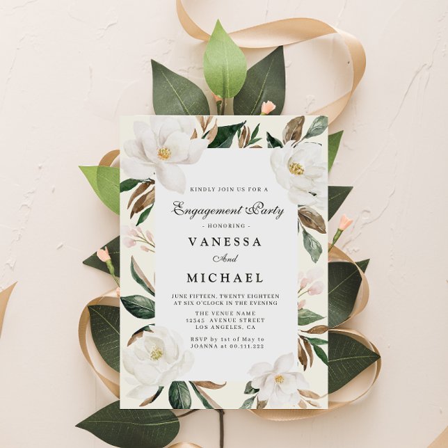 modern magnolia engagement party invitation (Creator Uploaded)