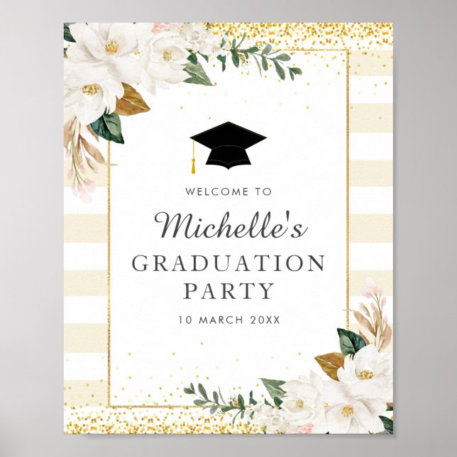 Modern magnolia floral graduation welcome sign (Front)