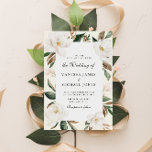 modern magnolia floral wedding invitation<br><div class="desc">This design feature a Floral frame with magnolia blooms and text in the middle. The navy blue back complements well the watercolor flowers and green foliage. The text and colour can be changed.</div>