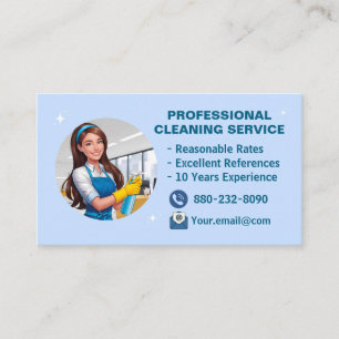 Modern Maid Cartoon Cleaning Services Janitorial Business Card
