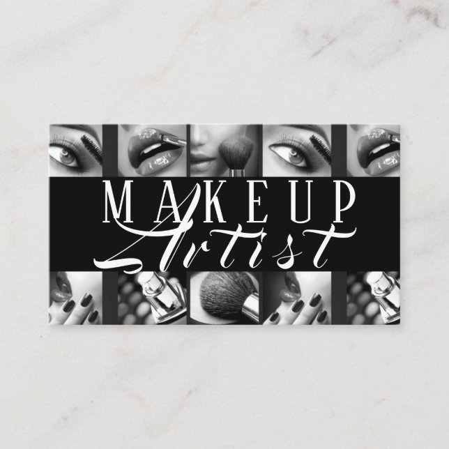 Modern MakeUp Artist Black and White Business Card (Front)