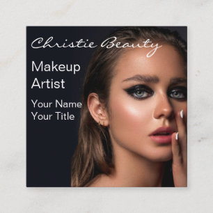 Modern Makeup Artist customer photo elegant script Square Business Card