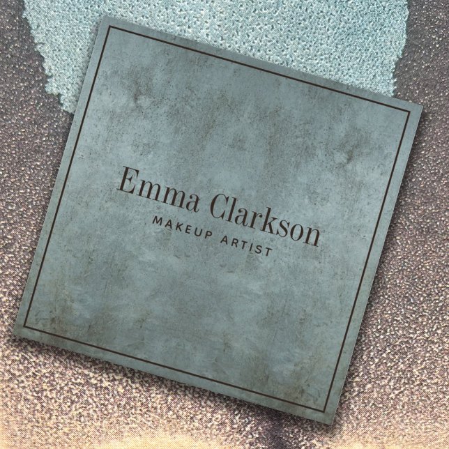 Modern Makeup Artist Grunge Blue Grey Texture Square Business Card (Creator Uploaded)