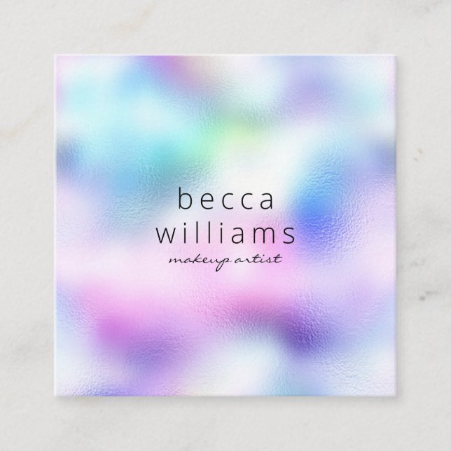 Modern makeup artist pastel rainbow square business card (Front)
