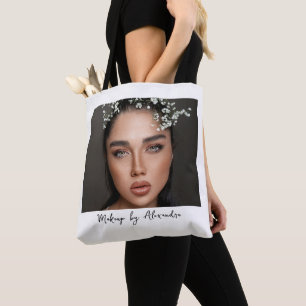 Modern Makeup Artist Photo Elegant Script Tote Bag