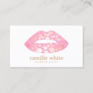 Modern Makeup Artist Pink and Gold Lips Logo Business Card
