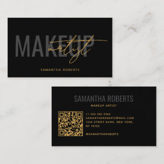 Modern makeup artist QR Code black gold Business Card