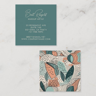 Modern Makeup Artist Salmon Green Abstract Shapes  Square Business Card