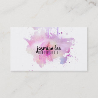 modern makeup artist watercolor purple grunge pink business card