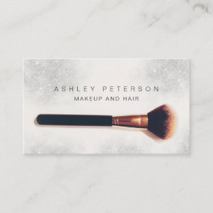 Modern makeup brush photo silver glitter dust business card